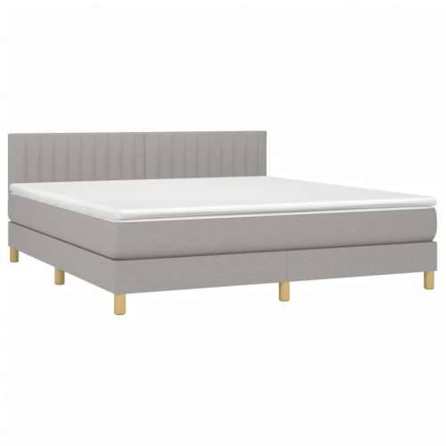 Krevet box spring s madracem LED svjetlosivi 160x200 cm tkanina - Svjetlosiva 160 x 200 cm Okomite pruge Cijena