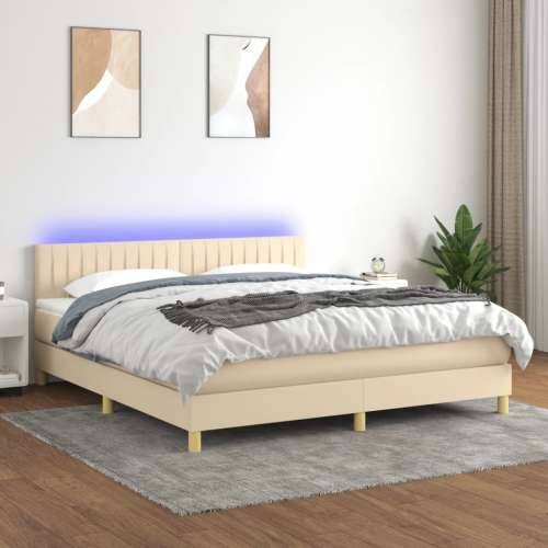 Krevet box spring s madracem LED krem 180x200 cm od tkanine - Krema 180 x 200 cm Okomite pruge Cijena