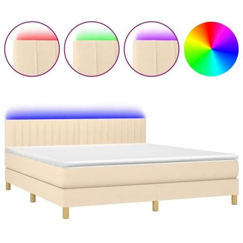 Krevet box spring s madracem LED krem 180x200 cm od tkanine - Krema 180 x 200 cm Okomite pruge Cijena