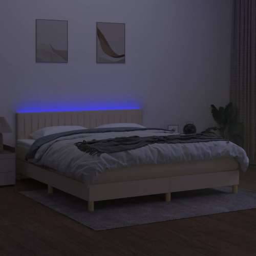 Krevet box spring s madracem LED krem 180x200 cm od tkanine - Krema 180 x 200 cm Okomite pruge Cijena