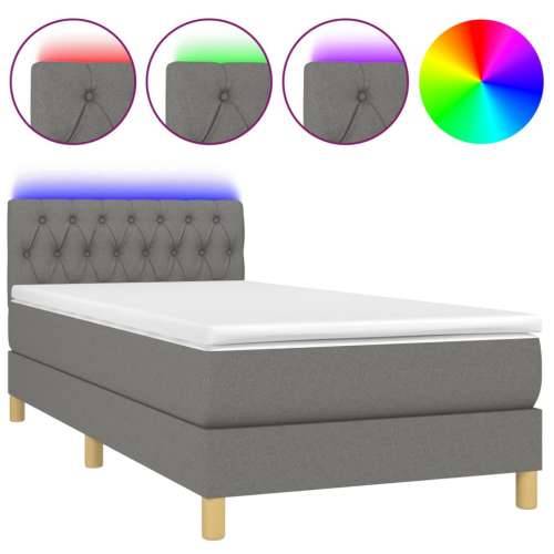 Krevet box spring s madracem LED tamnosivi 90x190 cm tkanina - Tamno siva 90 x 190 cm Dizajn s gumbima Cijena