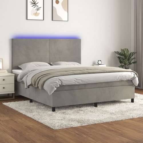 Krevet box spring s madracem LED svjetlosivi 180x200 cm baršun - Svjetlosiva 180 x 200 cm Gladak dizajn Cijena