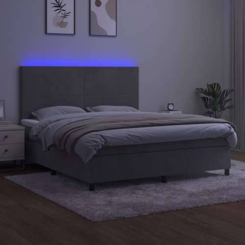 Krevet box spring s madracem LED svjetlosivi 180x200 cm baršun - Svjetlosiva 180 x 200 cm Gladak dizajn Cijena