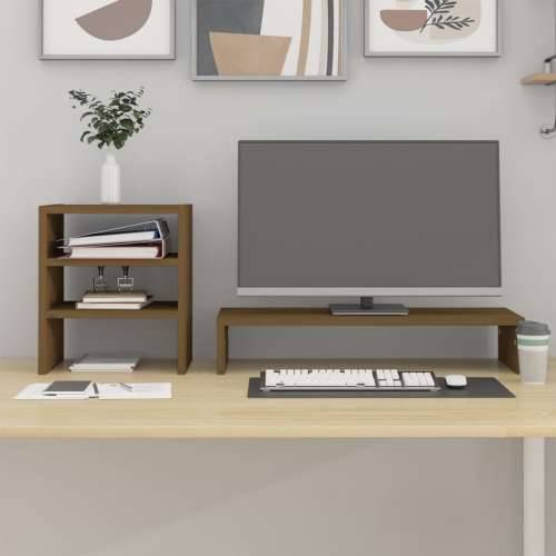 Stalak za monitor boja meda 81 x 20 x 30 cm od masivne borovine - boja meda Cijena