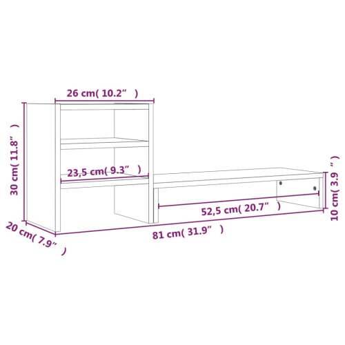 Stalak za monitor boja meda 81 x 20 x 30 cm od masivne borovine - boja meda Cijena