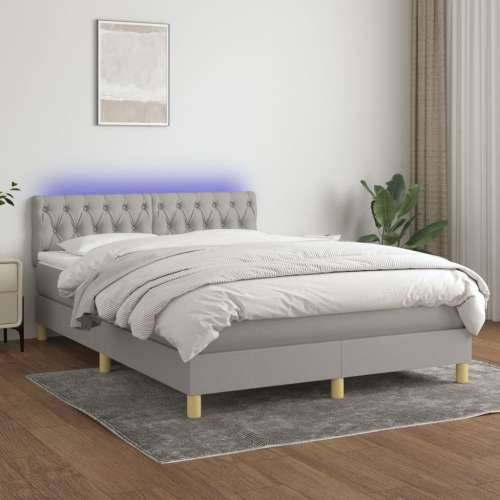 Krevet box spring s madracem LED svjetlosivi 140x200 cm tkanina - Svjetlosiva 140 x 200 cm Dizajn s gumbima Cijena