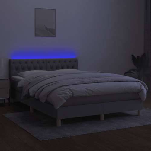 Krevet box spring s madracem LED svjetlosivi 140x200 cm tkanina - Svjetlosiva 140 x 200 cm Dizajn s gumbima Cijena