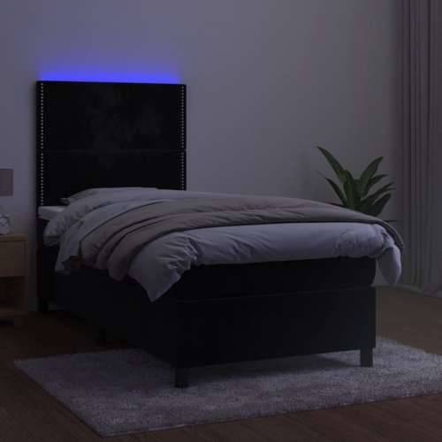 Krevet box spring s madracem LED crni 90x190 cm baršun - Crna 90 x 190 cm Obično s čavlima Cijena