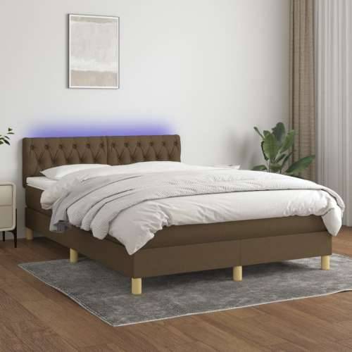 Krevet box spring s madracem LED tamnosmeđi 140x200 cm tkanina - Tamno smeđa 140 x 200 cm Dizajn s gumbima Cijena