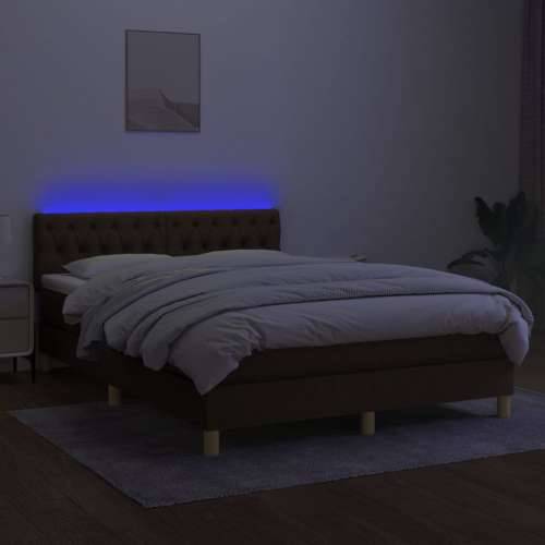 Krevet box spring s madracem LED tamnosmeđi 140x200 cm tkanina - Tamno smeđa 140 x 200 cm Dizajn s gumbima Cijena