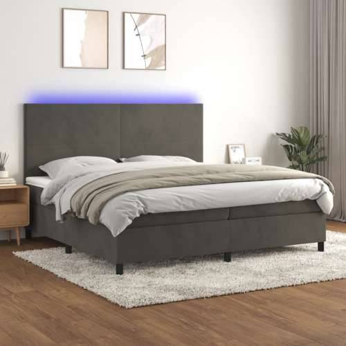 Krevet box spring s madracem LED tamnosivi 200x200 cm baršun - Tamno siva 200 x 200 cm Gladak dizajn Cijena