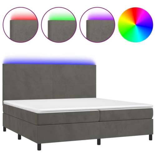 Krevet box spring s madracem LED tamnosivi 200x200 cm baršun - Tamno siva 200 x 200 cm Gladak dizajn Cijena