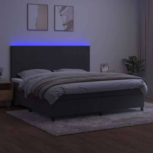 Krevet box spring s madracem LED tamnosivi 200x200 cm baršun - Tamno siva 200 x 200 cm Gladak dizajn Cijena