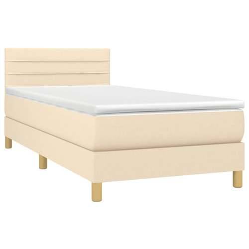 Krevet box spring s madracem LED krem 100x200 cm od tkanine - Krema 100 x 200 cm vodoravne pruge Cijena