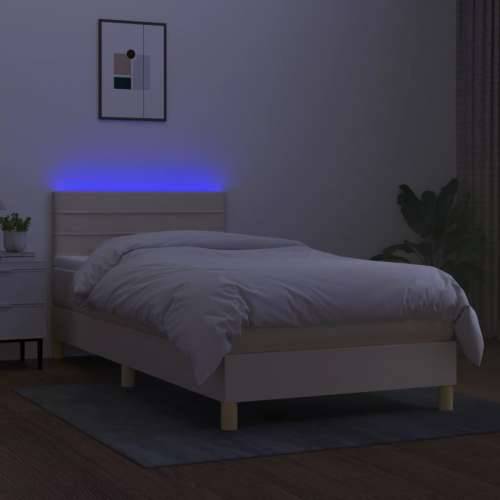Krevet box spring s madracem LED krem 100x200 cm od tkanine - Krema 100 x 200 cm vodoravne pruge Cijena