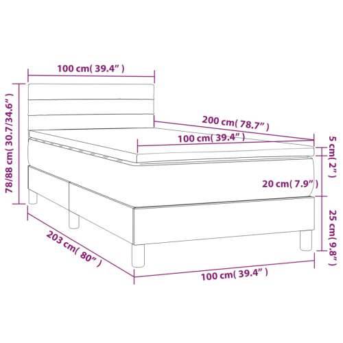 Krevet box spring s madracem LED krem 100x200 cm od tkanine - Krema 100 x 200 cm vodoravne pruge Cijena