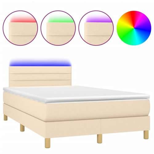 Krevet box spring s madracem LED krem 120 x 200 cm od tkanine - Krema 120 x 200 cm vodoravne pruge Cijena