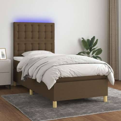 Krevet box spring s madracem LED tamnosmeđi 100x200 cm tkanina - Tamno smeđa 100 x 200 cm gumbi Cijena