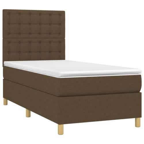 Krevet box spring s madracem LED tamnosmeđi 100x200 cm tkanina - Tamno smeđa 100 x 200 cm gumbi Cijena