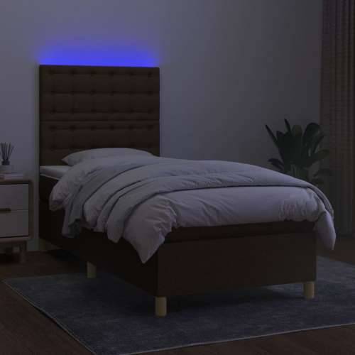Krevet box spring s madracem LED tamnosmeđi 100x200 cm tkanina - Tamno smeđa 100 x 200 cm gumbi Cijena