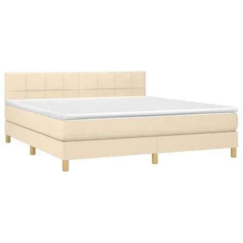 Krevet box spring s madracem LED krem 160x200 cm od tkanine - Krema 160 x 200 cm Blok s kvadratima Cijena
