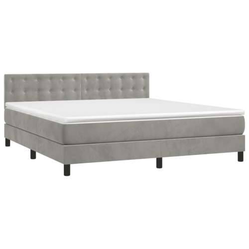 Krevet box spring s madracem LED svjetlosivi 160x200 cm baršun - Svjetlosiva 160 x 200 cm gumbi Cijena