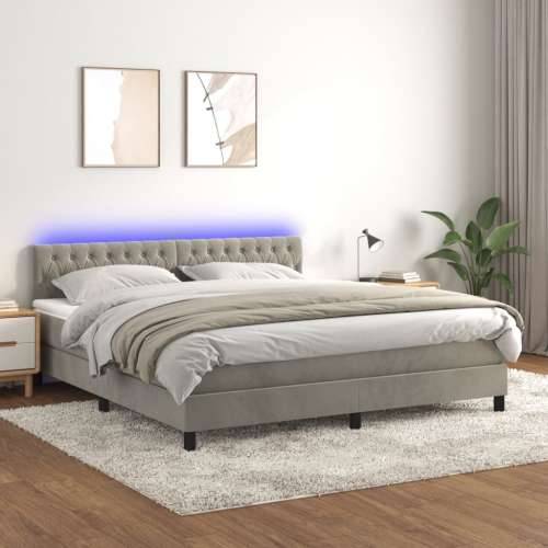 Krevet box spring s madracem LED svjetlosivi 160x200 cm baršun - Svjetlosiva 160 x 200 cm Dizajn s gumbima Cijena