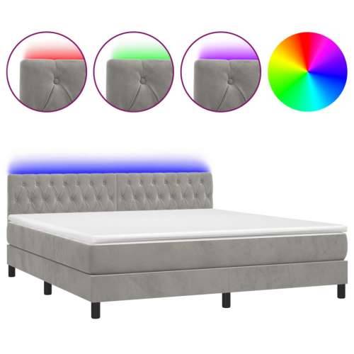 Krevet box spring s madracem LED svjetlosivi 160x200 cm baršun - Svjetlosiva 160 x 200 cm Dizajn s gumbima Cijena
