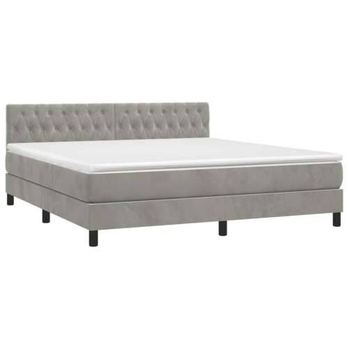 Krevet box spring s madracem LED svjetlosivi 160x200 cm baršun - Svjetlosiva 160 x 200 cm Dizajn s gumbima Cijena