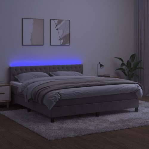 Krevet box spring s madracem LED svjetlosivi 160x200 cm baršun - Svjetlosiva 160 x 200 cm Dizajn s gumbima Cijena