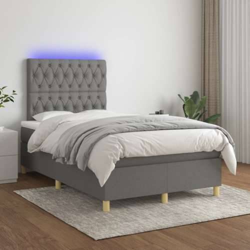 Krevet box spring s madracem LED tamnosivi 120 x 200 cm tkanina - Tamno siva 120 x 200 cm Dizajn s gumbima Cijena