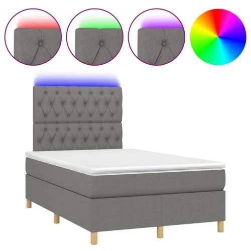 Krevet box spring s madracem LED tamnosivi 120 x 200 cm tkanina - Tamno siva 120 x 200 cm Dizajn s gumbima Cijena