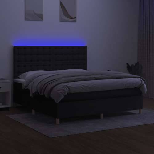 Krevet box spring s madracem LED crni 160x200 cm od tkanine Cijena