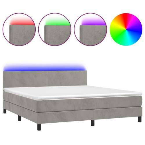 Krevet box spring s madracem LED svjetlosivi 160x200 cm baršun - Svjetlosiva 160 x 200 cm Gladak dizajn Cijena