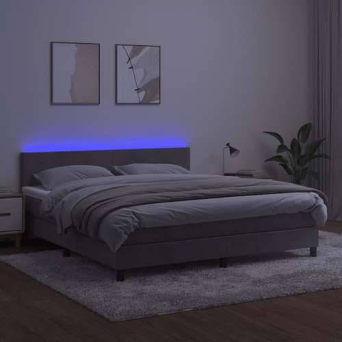 Krevet box spring s madracem LED svjetlosivi 160x200 cm baršun - Svjetlosiva 160 x 200 cm Gladak dizajn Cijena