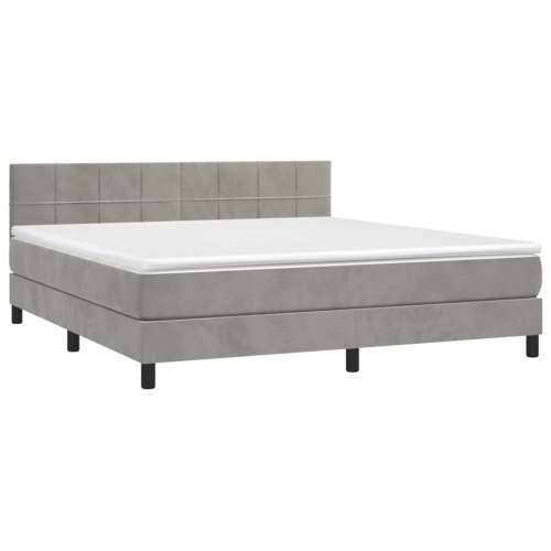 Krevet box spring s madracem LED svjetlosivi 160x200 cm baršun - Svjetlosiva 160 x 200 cm Blok s kvadratima Cijena