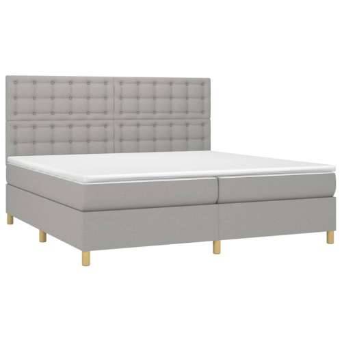 Krevet box spring s madracem LED svjetlosivi 200x200 cm tkanina - Svjetlosiva 200 x 200 cm gumbi Cijena