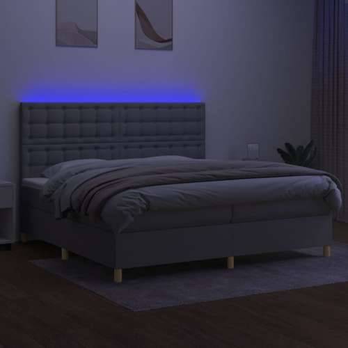 Krevet box spring s madracem LED svjetlosivi 200x200 cm tkanina - Svjetlosiva 200 x 200 cm gumbi Cijena