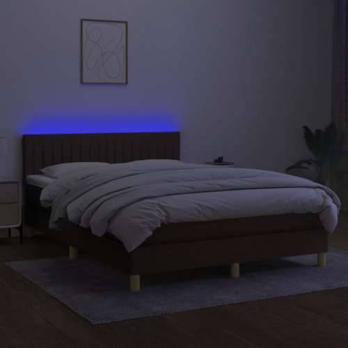 Krevet box spring s madracem LED tamnosmeđi 140x200 cm tkanina - Tamno smeđa 140 x 200 cm Okomite pruge Cijena