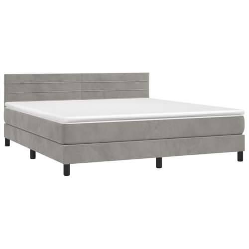 Krevet box spring s madracem LED svjetlosivi 160x200 cm baršun - Svjetlosiva 160 x 200 cm vodoravne pruge Cijena