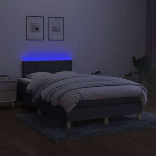 Krevet box spring s madracem LED tamnosivi 120 x 200 cm tkanina - Tamno siva 120 x 200 cm Blok s kvadratima Cijena
