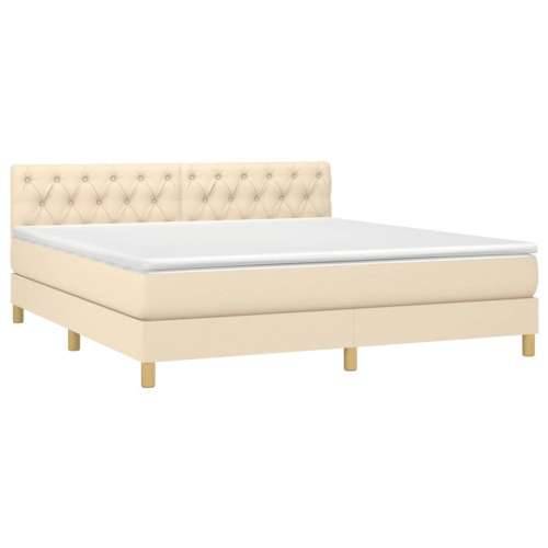 Krevet box spring s madracem LED krem 160x200 cm od tkanine - Krema 160 x 200 cm Dizajn s gumbima Cijena