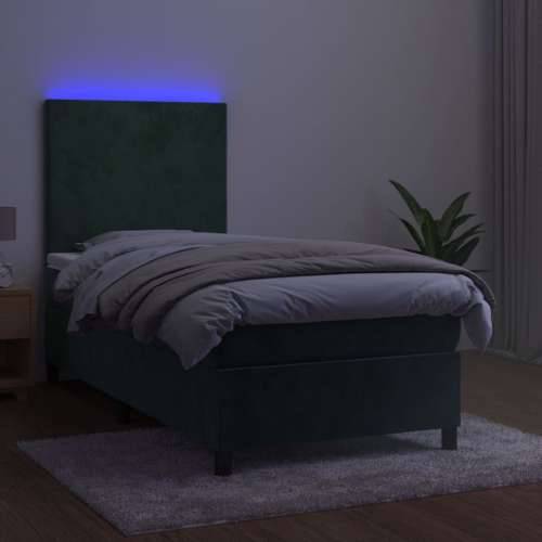 Krevet box spring s madracem LED tamnozeleni 100x200 cm baršun - Tamnozelena 100 x 200 cm Gladak dizajn Cijena