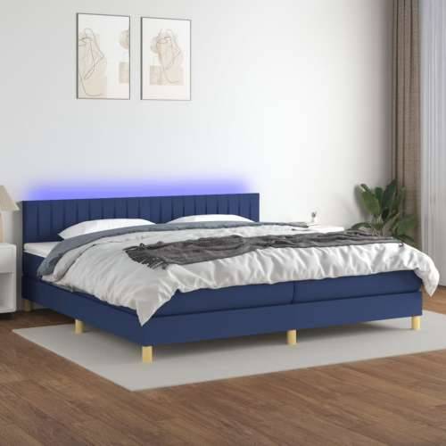 Krevet box spring s madracem LED plavi 200x200 cm od tkanine - Plava 200 x 200 cm Okomite pruge Cijena