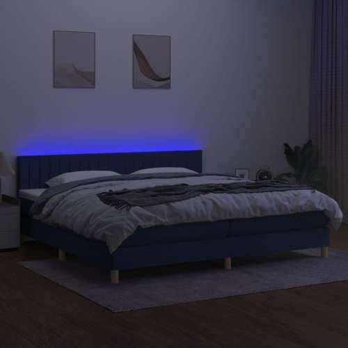 Krevet box spring s madracem LED plavi 200x200 cm od tkanine - Plava 200 x 200 cm Okomite pruge Cijena