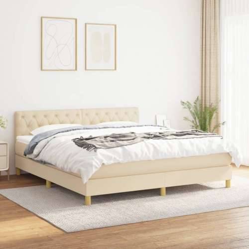 Krevet s oprugama i madracem krem 160x200 cm od tkanine - Krema 160 x 200 cm Dizajn s gumbima Cijena