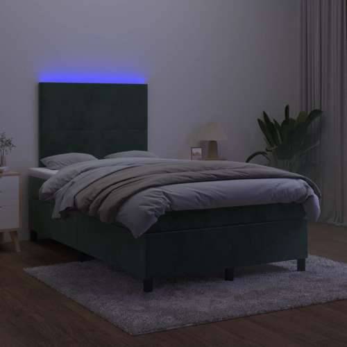 Krevet box spring s madracem LED tamnozeleni 120x200 cm baršun - Tamnozelena 120 x 200 cm Gladak dizajn Cijena