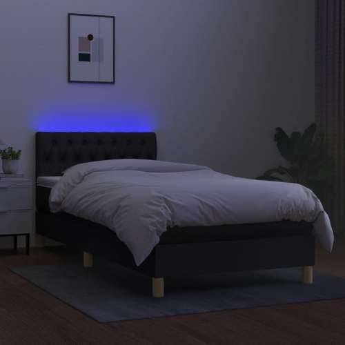 Krevet box spring s madracem LED crni 90x200 cm od tkanine - Crna 90 x 200 cm Dizajn s gumbima Cijena