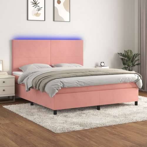 Krevet box spring s madracem LED ružičasti 160x200cm baršunasti - Ružičasta 160 x 200 cm Gladak dizajn Cijena