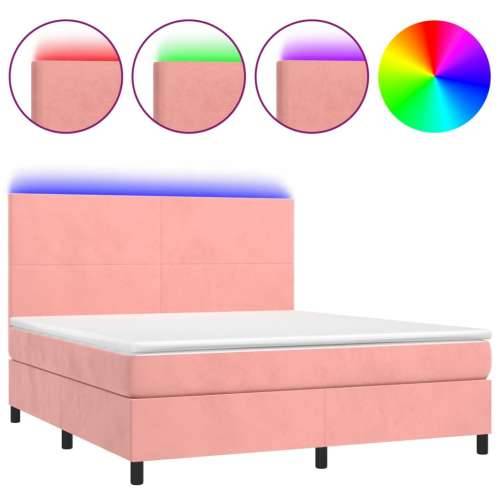 Krevet box spring s madracem LED ružičasti 160x200cm baršunasti - Ružičasta 160 x 200 cm Gladak dizajn Cijena